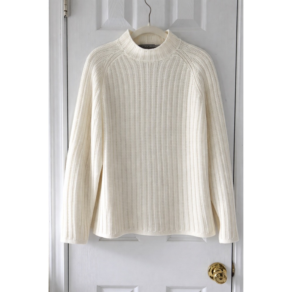 Eddie Bauer A|K|A Ivory Ribbed Knit Minimalist Cotton Sweater L